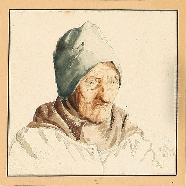 An Elderly Lady Oil Painting by Carl Bloch