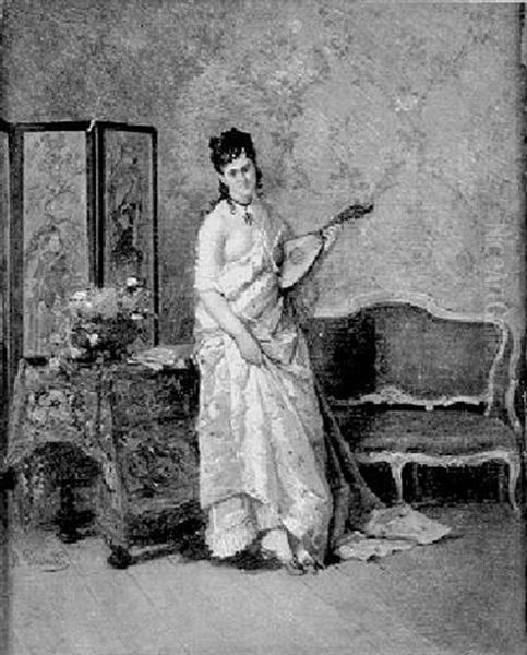 Lady With A Mandolin Oil Painting by Antonio Pascutti