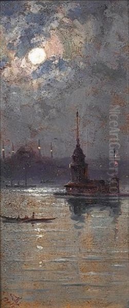 Leander's Tower On The Bosphorus Oil Painting by Halil Pasha