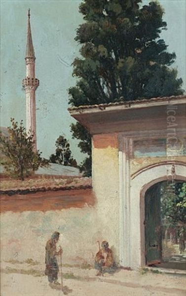 The Gate Of A Mosque, Istanbul Oil Painting by Halil Pasha