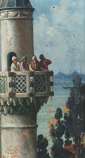 The Call Of The Muezzin, Istanbul Oil Painting by Halil Pasha