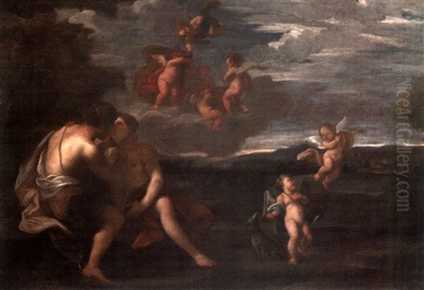 Venus Et Adonis Dans Un Paysage Oil Painting by Lorenzo Pasinelli