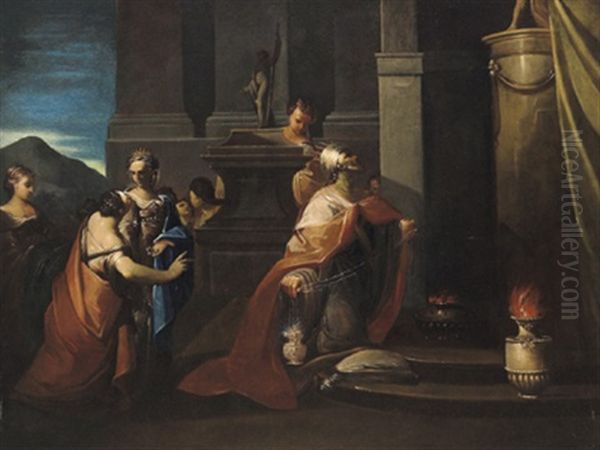 Re Salomone Adora Gli Idoli: Salomon Opfert Den Gottern Oil Painting by Lorenzo Pasinelli