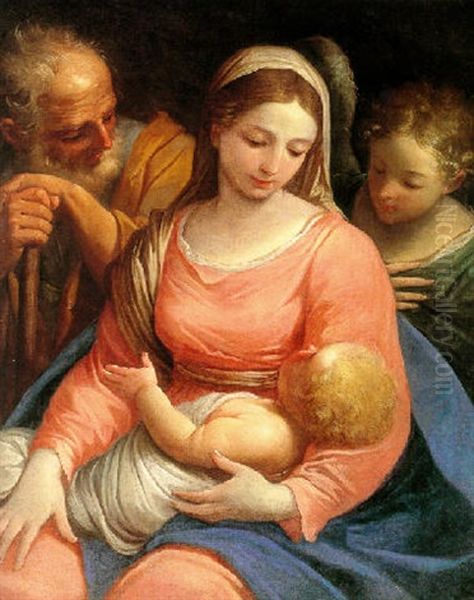 Holy Family With An Angel Oil Painting by Lorenzo Pasinelli