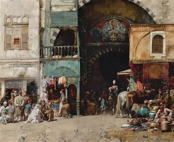 Market In Constantinople Oil Painting by Alberto Pasini