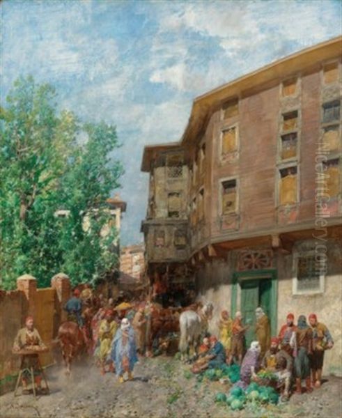 Mercato A Costantinopoli Oil Painting by Alberto Pasini