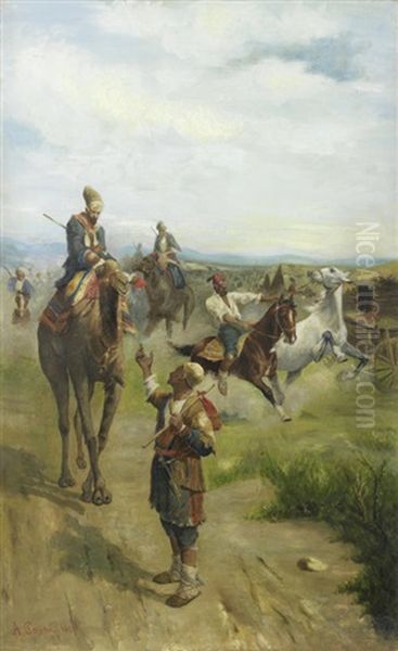 Landscape With Arab Horsemen Oil Painting by Alberto Pasini