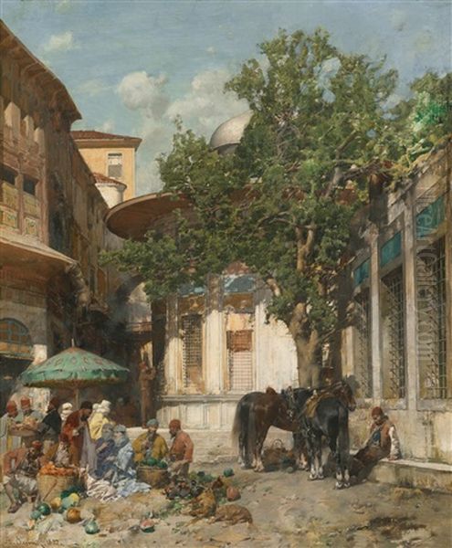 By The Fountain, Constantinople Oil Painting by Alberto Pasini