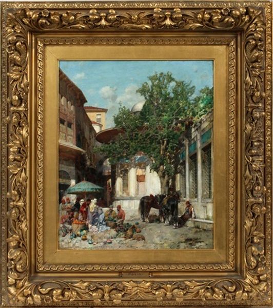 Middle Eastern Market Scene Oil Painting by Alberto Pasini