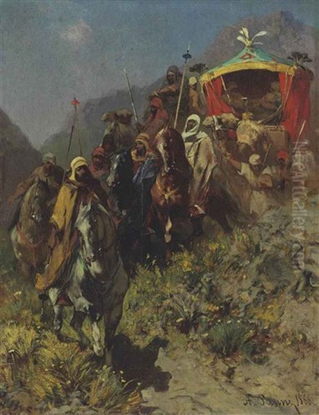 A Caravan On A Mountain Pass Oil Painting by Alberto Pasini