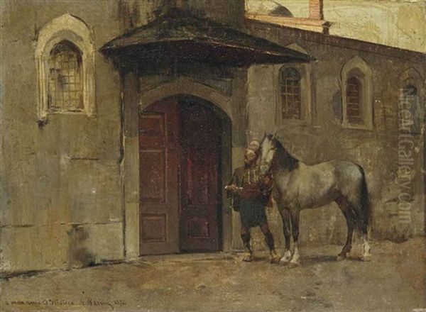 Cavalier Arabe A La Porte D'un Caravanserail Oil Painting by Alberto Pasini