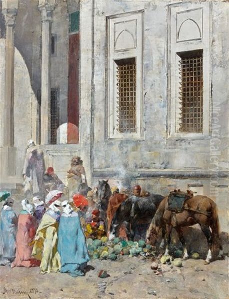 Devant Les Marches De La Mosquee Oil Painting by Alberto Pasini