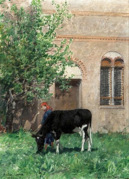 Contadina Con Mucca Oil Painting by Alberto Pasini