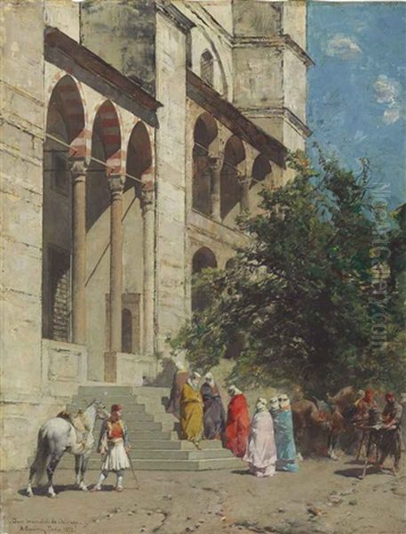 On The Steps Of The Mosque, Constantinople Oil Painting by Alberto Pasini