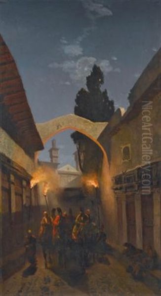 Nocturnal Cavalcade, Tehran Oil Painting by Alberto Pasini