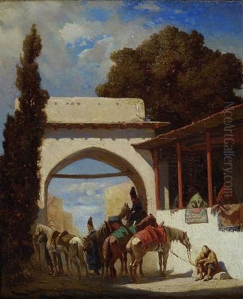 Paesaggio Orientale Con Figure Oil Painting by Alberto Pasini