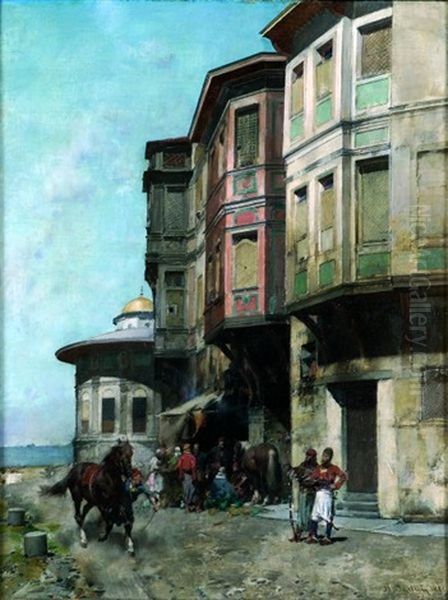 Animation Devant Les Ecuries Oil Painting by Alberto Pasini