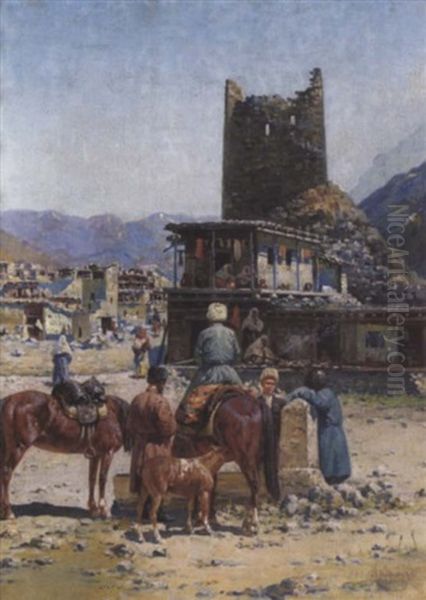 Reges Treiben In Einer Orientalischen Stadt Oil Painting by Alberto Pasini