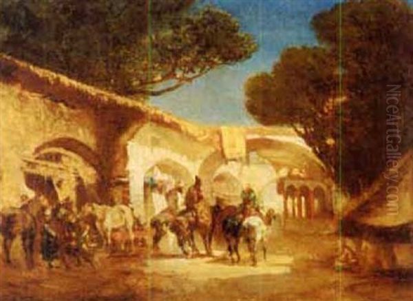 An Arab Market Oil Painting by Alberto Pasini