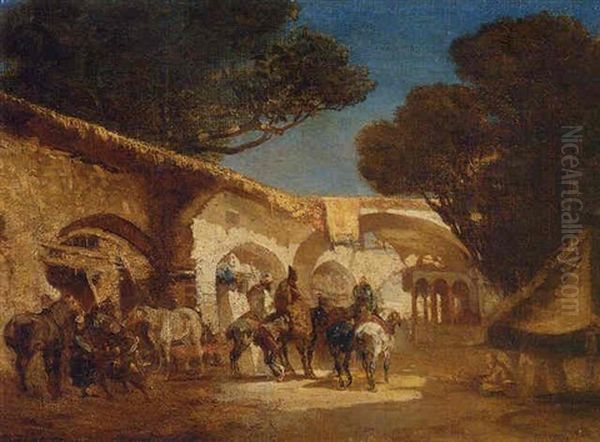 An Arab Market Oil Painting by Alberto Pasini