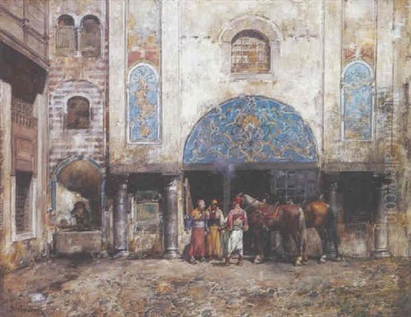 Cavaliers Turcs Dans La Cour Du Palais Oil Painting by Alberto Pasini