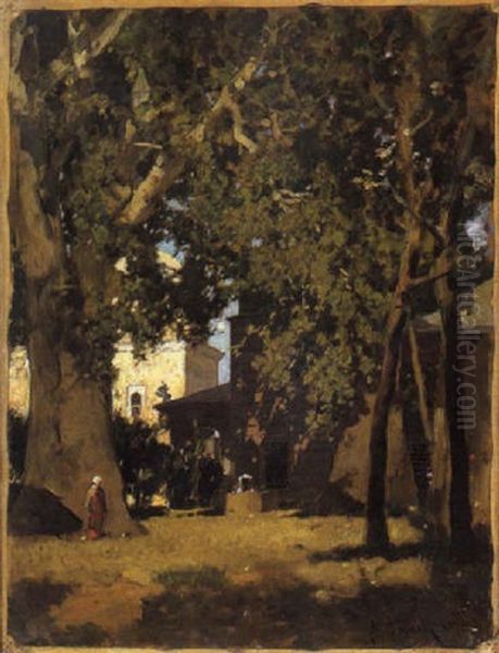 Giardino Con Platani A Brussa Oil Painting by Alberto Pasini