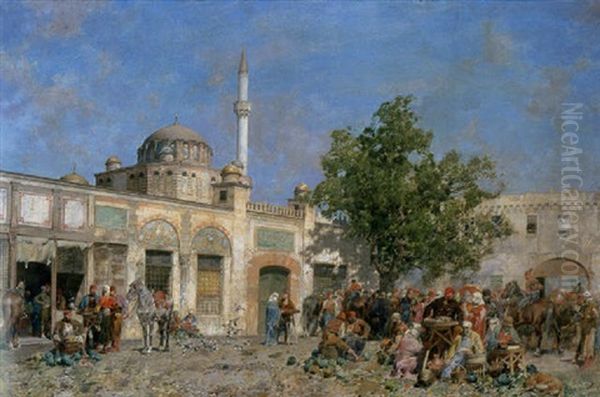 Il Mercato Di Constantinopoli, Presso Le Mura Oil Painting by Alberto Pasini