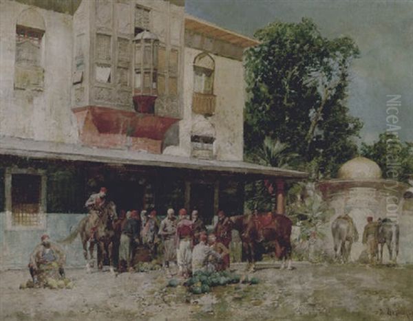 Guards Outside A Gate Oil Painting by Alberto Pasini