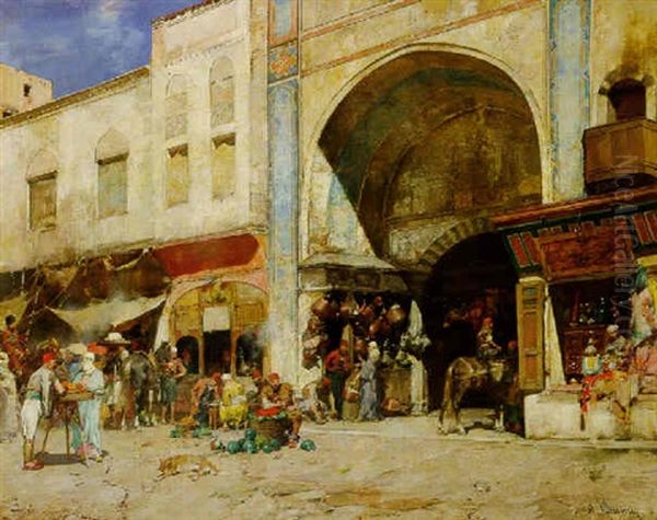 An Eastern Market Oil Painting by Alberto Pasini