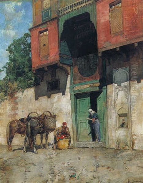 Itinerant Merchant In A Turkish Street Oil Painting by Alberto Pasini