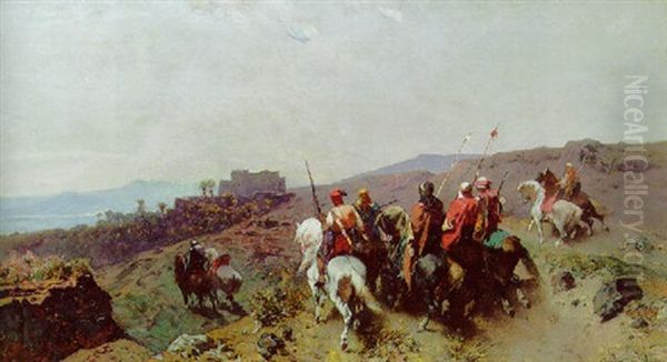 An Arab Cavalry Oil Painting by Alberto Pasini