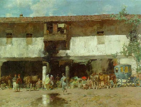 A Turkish Market Oil Painting by Alberto Pasini