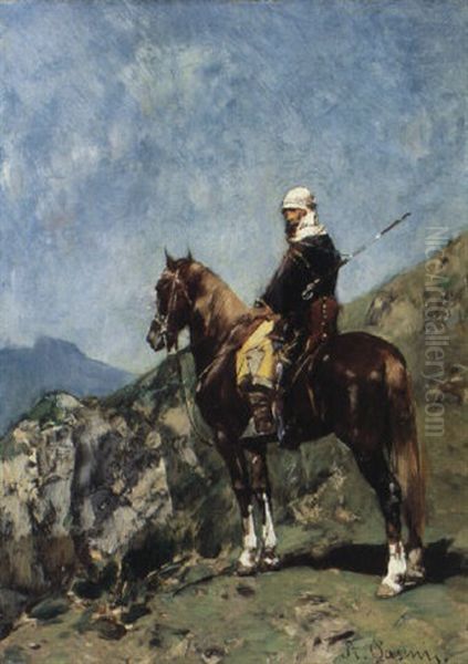 An Arab Horserider Oil Painting by Alberto Pasini