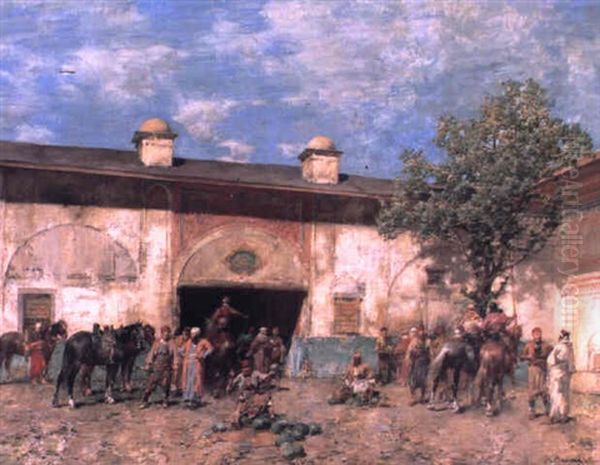 Caravanserai Oil Painting by Alberto Pasini