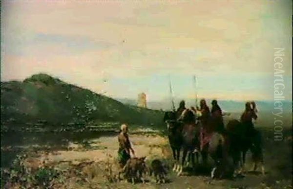 Mounted Arab Warriors Oil Painting by Alberto Pasini