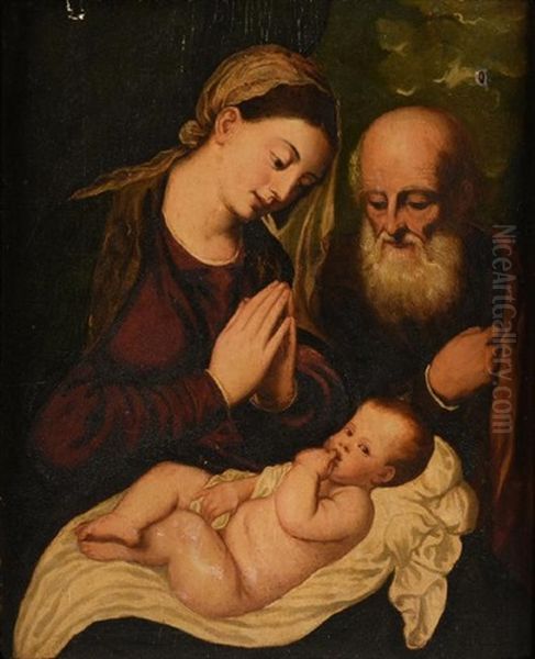 Christ Child With Mary And Joseph Oil Painting by Bonifazio Pasini