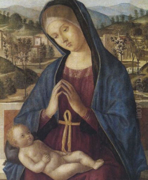 Madonna Con Bambino In Un Paesaggio Oil Painting by Bonifazio Pasini