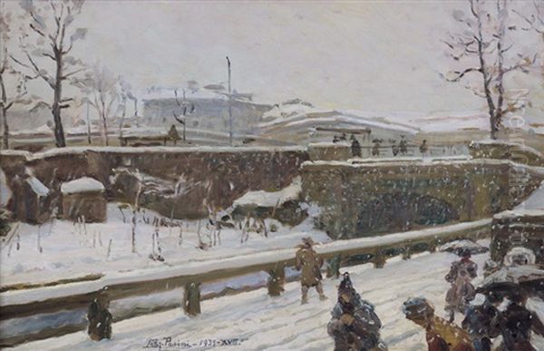 Nevicata A Milano Presso Il Naviglio Oil Painting by Lazzaro Pasini