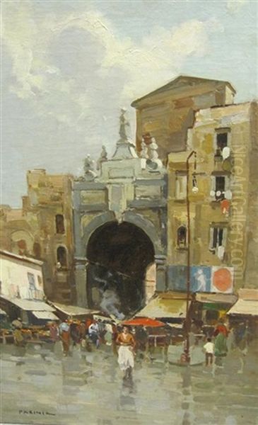 An Italian Street Scene With Figures Oil Painting by Lazzaro Pasini