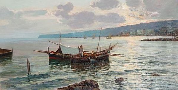 View Of The Bay Of Naples (+ View Of The Bay Of Naples; Pair) Oil Painting by Lazzaro Pasini