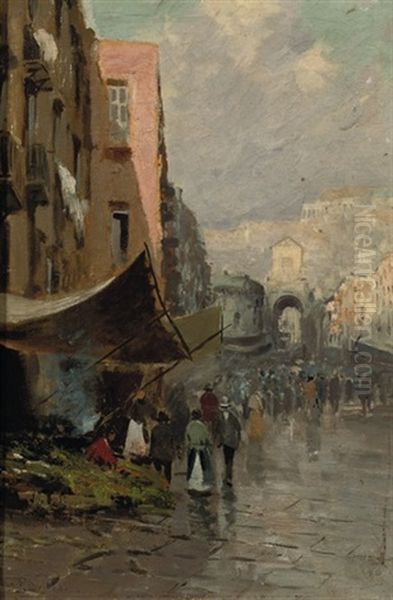 An Italian Street Market (+ Another; 2 Works) by Lazzaro Pasini