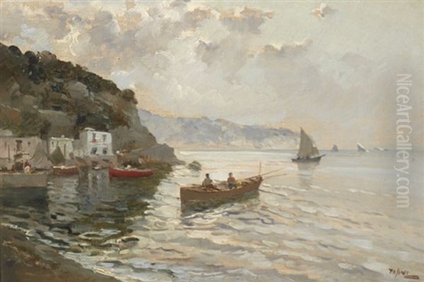 Evening On The Amalfi Coast Oil Painting by Lazzaro Pasini