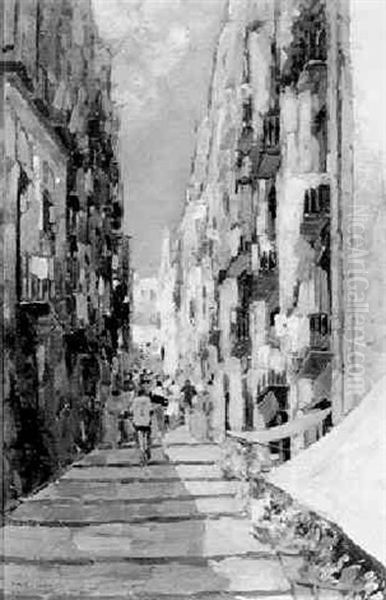 Italian Street Scene Oil Painting by Lazzaro Pasini