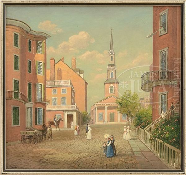 19th Century Boston City View Oil Painting by William Frederick Paskell