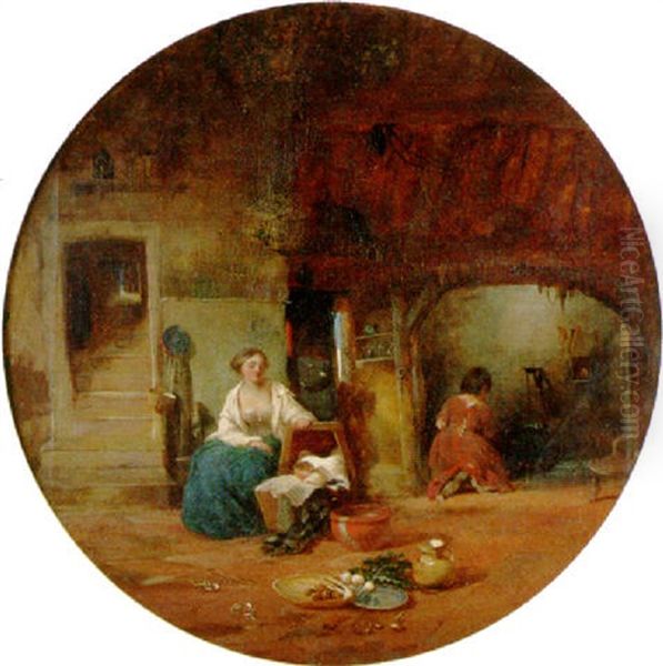 A Rustic Interior Oil Painting by Daniel Pasmore the Younger