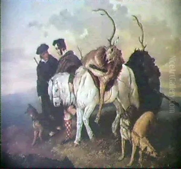 Highlander Returning From Deerstalking (also Called         Deerstalkers'return) Oil Painting by John Pasmore the Younger