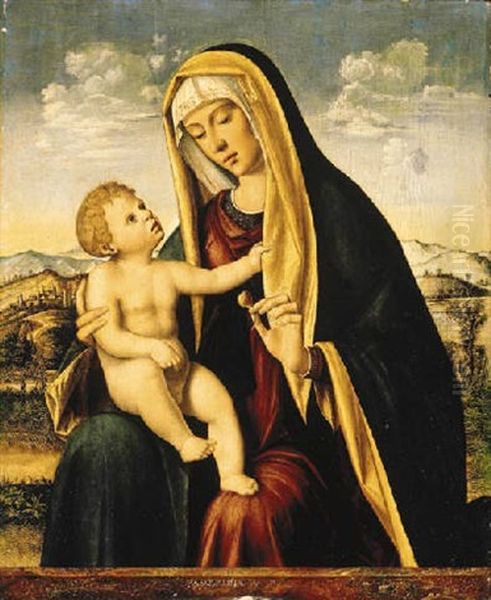 The Madonna And Child In A Landscape Oil Painting by  Pasqualino da Venezia