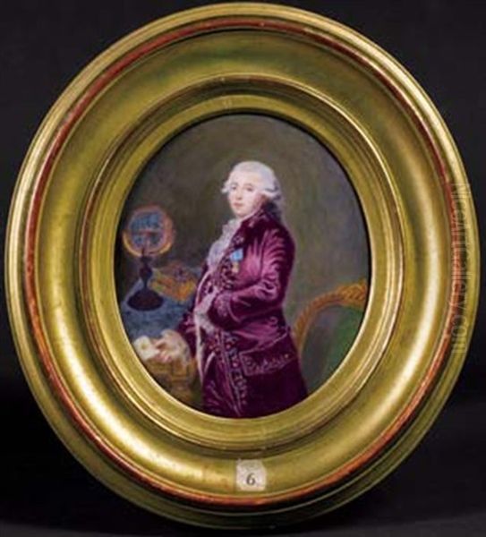 Portrait Du Marquis De Marigny Dans Son Cabinet En Habit De Soie Parme Rebrode De Fleurs Oil Painting by Pierre Pasquier