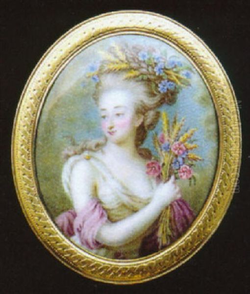 Marie-therese Of Savoy, Comtesse D'artois, In Classical Costume As Ceres, Holding A Posy Of Corn And Flowers Oil Painting by Pierre Pasquier