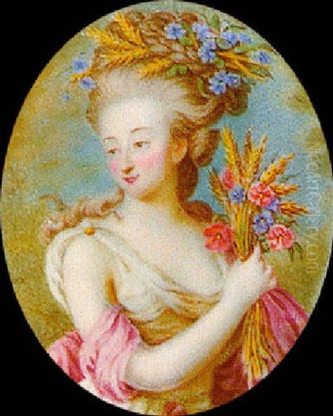 Madame La Comtesse D'artois As Flora Hold A Bouquet Of Flowers Oil Painting by Pierre Pasquier